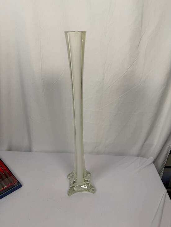 Unbranded Other - Vintage Eiffel Tower Style Tall Bud Vase, White Encased in Clear Glass
